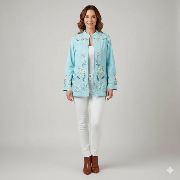 Quacker Factory Butterfly Floral Embroidered Beaded Embellished Jacket XS b68E - Picture 10 of 10